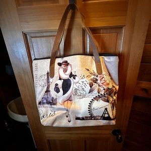 Elegant Parisian Print Tote Bag